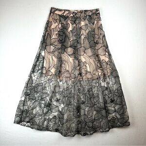 Wayf Embroidered Lace Floral Overlay Midi Skirt Office Whimsigoth